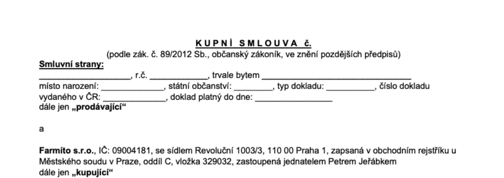 Kupní smlouva na zemědělský pozemek: vzor a návod zdarma | Farmíto.cz